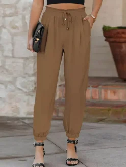 Pants Brick Red Lace Up Raised Waist Trousers