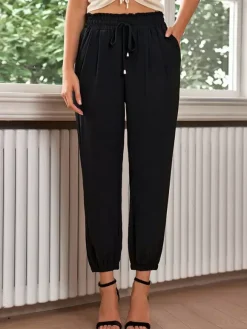 Pants Brick Red Lace Up Raised Waist Trousers