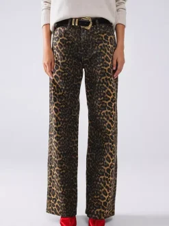 Pants Brown Raised Waist Leopard Print Trousers