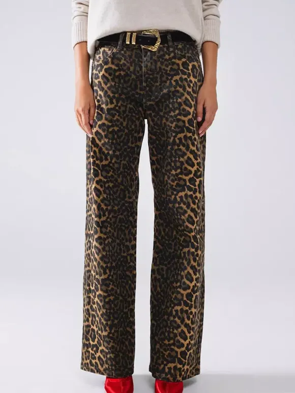 Pants Brown Raised Waist Leopard Print Trousers