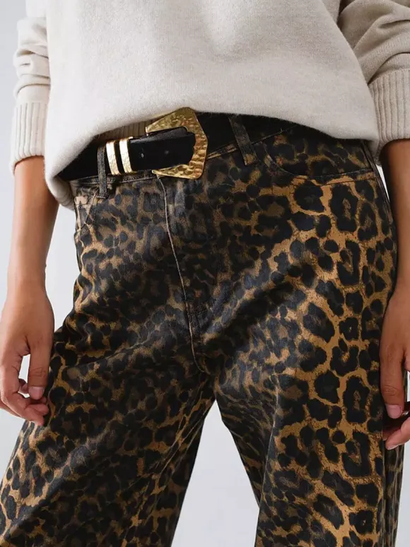 Pants Brown Raised Waist Leopard Print Trousers