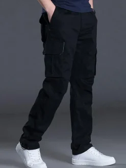 Pants For Men Casual Natural Waist Straight Cargo Pant Yellow Green Men's Pants