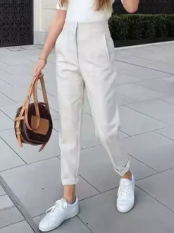 Pants Khaki Raised Waist Trousers