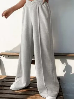 Pants Light Gray Polyester Layered Natural Waist Trousers