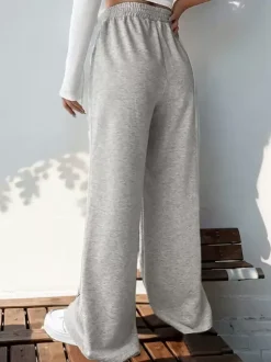 Pants Light Gray Polyester Layered Natural Waist Trousers