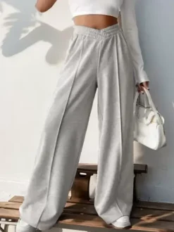 Pants Light Gray Polyester Layered Natural Waist Trousers