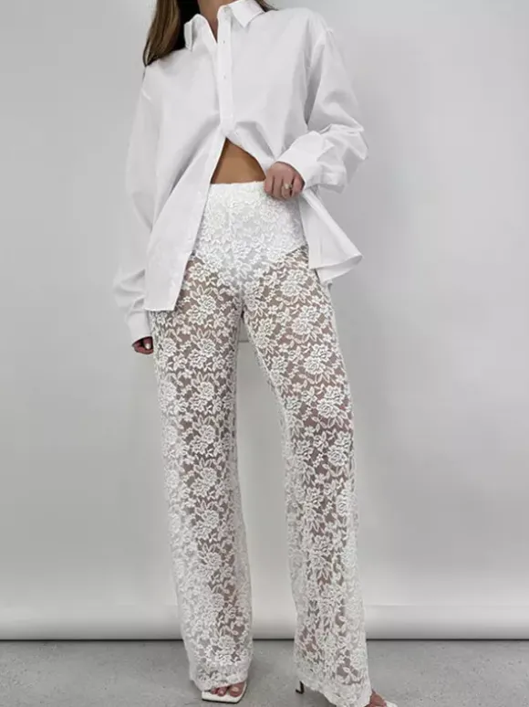 Pants White Lace Lace Natural Waist Straight Trousers