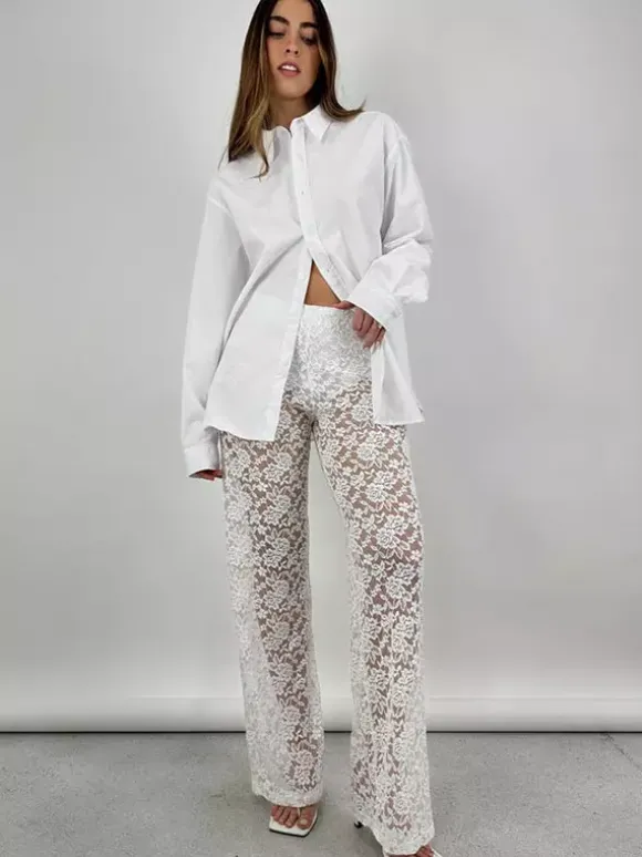 Pants White Lace Lace Natural Waist Straight Trousers