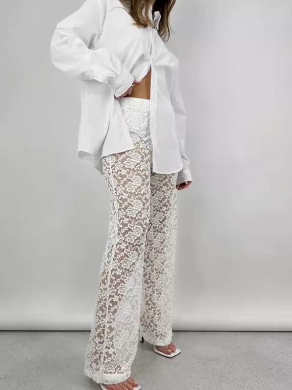 Pants White Lace Lace Natural Waist Straight Trousers