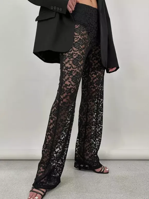 Pants White Lace Lace Natural Waist Straight Trousers