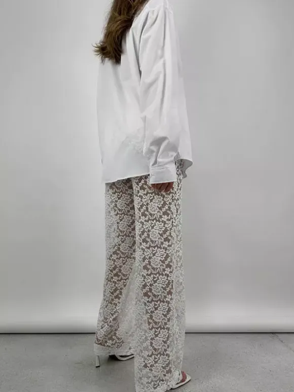 Pants White Lace Lace Natural Waist Straight Trousers