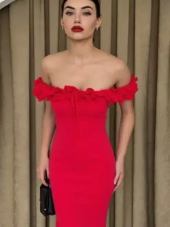 Party Dress Dresses Maxi Red Off-The-Shoulder Ruffles Chic Semi Formal Summer Dress