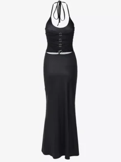 Party Dress Dresses Maxi Black Halter Lace Up Shaping Sexy Semi Formal Summer Dress