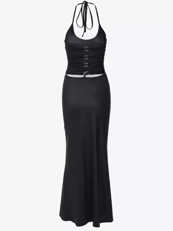Party Dress Dresses Maxi Black Halter Lace Up Shaping Sexy Semi Formal Summer Dress
