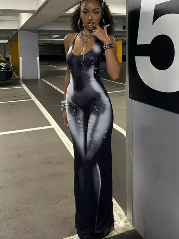 Party Dress Dresses Maxi Black Halter Lace Up Shaping Sexy Semi Formal Summer Dress