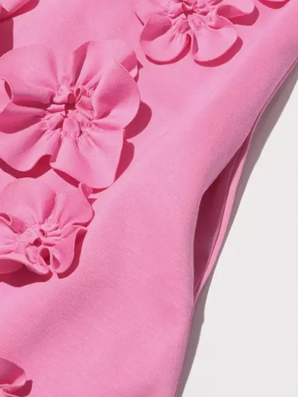 Party Dress Dresses Mini Pink Stand Collar Flowers Sleeveless Casual Semi Formal Dress
