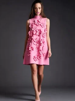 Party Dress Dresses Mini Pink Stand Collar Flowers Sleeveless Casual Semi Formal Dress