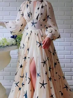 Party Dress Dresses Party Dresses Ocean Blue High Collar Sequins Long Sleeves Shaping Puff Sleeves Elegant Semi Formal Dress