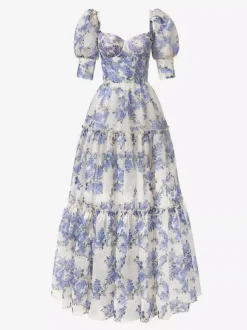 Party Dress Floral Off The Shoulder Tiered A-Line Elegant Prom Maxi Folklore Dresses