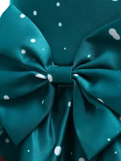Party Dress For Christmas Green Polyester Fiber Floral Print Christmas Holidays Costumes Dress