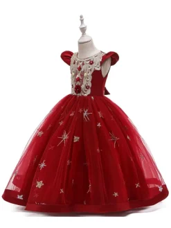 Party Dress For Christmas Red Polyester Fiber Sleeveless Christmas Holidays Princess Dress