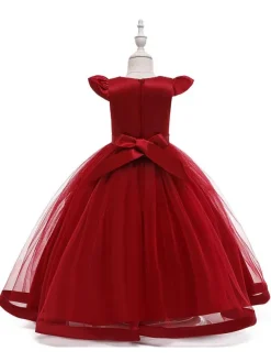 Party Dress For Christmas Red Polyester Fiber Sleeveless Christmas Holidays Princess Dress