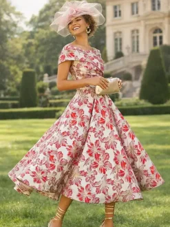 Party Dress For Mother Of The Bride Designed Neckline Short Sleeves A-Line Tea-Length Wedding Guest Dresses