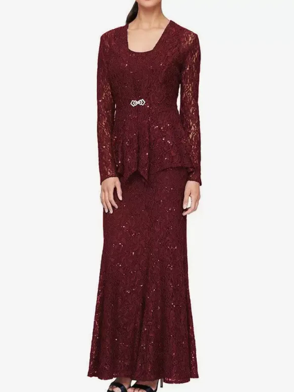 Party Dress For Mother Of The Bride Jewel Neck Long Sleeves Mermaid Lace Wedding Guest Dresses