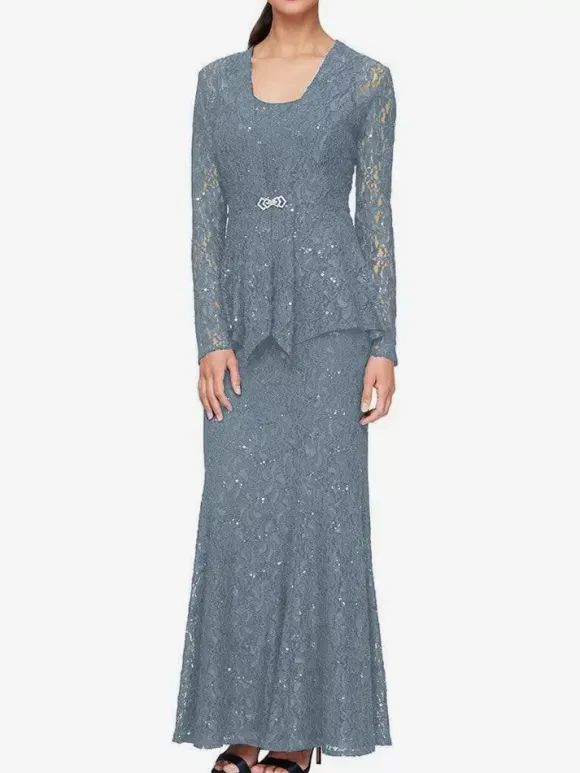Party Dress For Mother Of The Bride Jewel Neck Long Sleeves Mermaid Lace Wedding Guest Dresses