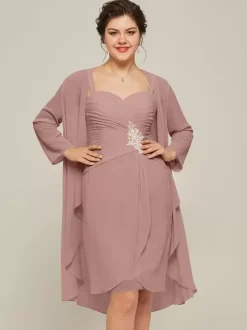 Party Dress For Mother Of The Bride Sweetheart Neck Long Sleeves A-Line Lace Knee-Length Guest Dresses For Wedding