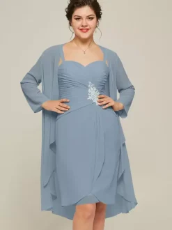 Party Dress For Mother Of The Bride Sweetheart Neck Long Sleeves A-Line Lace Knee-Length Guest Dresses For Wedding