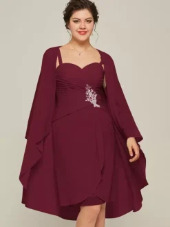 Party Dress For Mother Of The Bride Sweetheart Neck Long Sleeves A-Line Lace Knee-Length Guest Dresses For Wedding