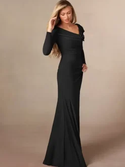 Party Dress For Mother Of The Bride V-Neck Long Sleeves Mermaid Pleated Floor-Length Wedding Guest Dresses