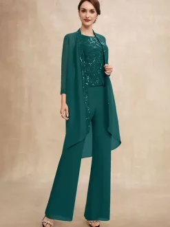 Party Dress For Mother Of The Bride Jewel Neck Sleeveless Two-piece Sequins Guest Dresses For Wedding