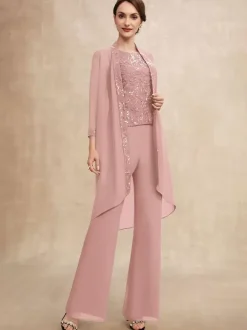Party Dress For Mother Of The Bride Jewel Neck Sleeveless Two-piece Sequins Guest Dresses For Wedding