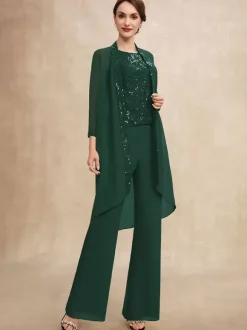 Party Dress For Mother Of The Bride Jewel Neck Sleeveless Two-piece Sequins Guest Dresses For Wedding