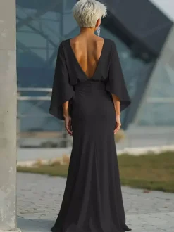 Party Dress For Mother Of The Bride Jewel Neck 3/4 Length Sleeves Ball Gown Pleated With Train Guest Dresses For Wedding