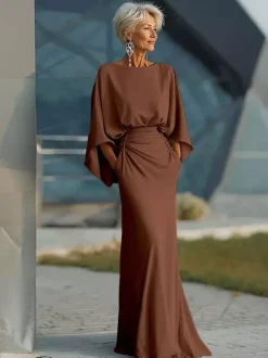 Party Dress For Mother Of The Bride Jewel Neck 3/4 Length Sleeves Ball Gown Pleated With Train Guest Dresses For Wedding