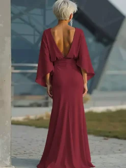 Party Dress For Mother Of The Bride Jewel Neck 3/4 Length Sleeves Ball Gown Pleated With Train Guest Dresses For Wedding