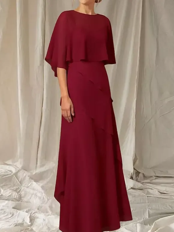 Party Dress For Mother Of The Bride Jewel Neck Half Sleeves Ball Gown Ruffles Guest Dresses For Wedding