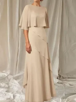 Party Dress For Mother Of The Bride Jewel Neck Half Sleeves Ball Gown Ruffles Guest Dresses For Wedding