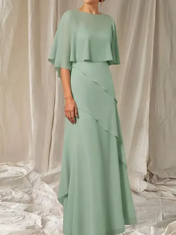 Party Dress For Mother Of The Bride Jewel Neck Half Sleeves Ball Gown Ruffles Guest Dresses For Wedding