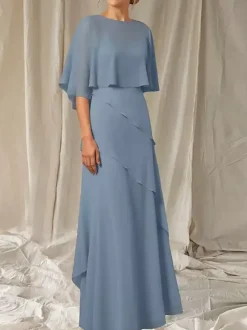 Party Dress For Mother Of The Bride Jewel Neck Half Sleeves Ball Gown Ruffles Guest Dresses For Wedding
