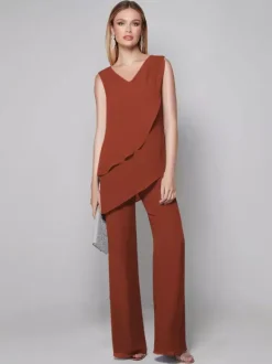 Party Dress For Mother Of The Bride V-Neck Sleeveless Jumpsuit Floor-Length Guest Dresses For Wedding