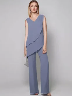 Party Dress For Mother Of The Bride V-Neck Sleeveless Jumpsuit Floor-Length Guest Dresses For Wedding