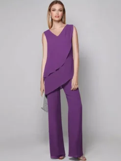 Party Dress For Mother Of The Bride V-Neck Sleeveless Jumpsuit Floor-Length Guest Dresses For Wedding
