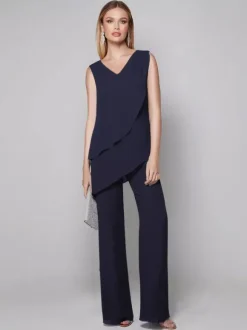 Party Dress For Mother Of The Bride V-Neck Sleeveless Jumpsuit Floor-Length Guest Dresses For Wedding
