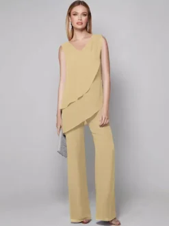 Party Dress For Mother Of The Bride V-Neck Sleeveless Jumpsuit Floor-Length Guest Dresses For Wedding