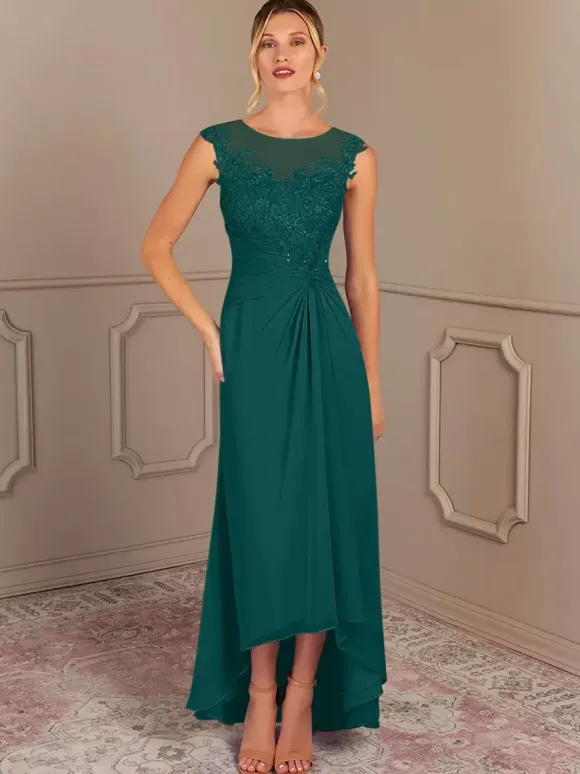 Party Dress For Mother Of The Bride Jewel Neck Sleeveless A-Line Pleated Wedding Guest Dresses