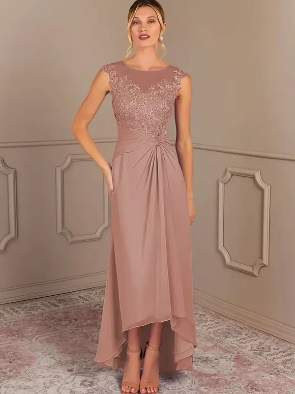 Party Dress For Mother Of The Bride Jewel Neck Sleeveless A-Line Pleated Wedding Guest Dresses
